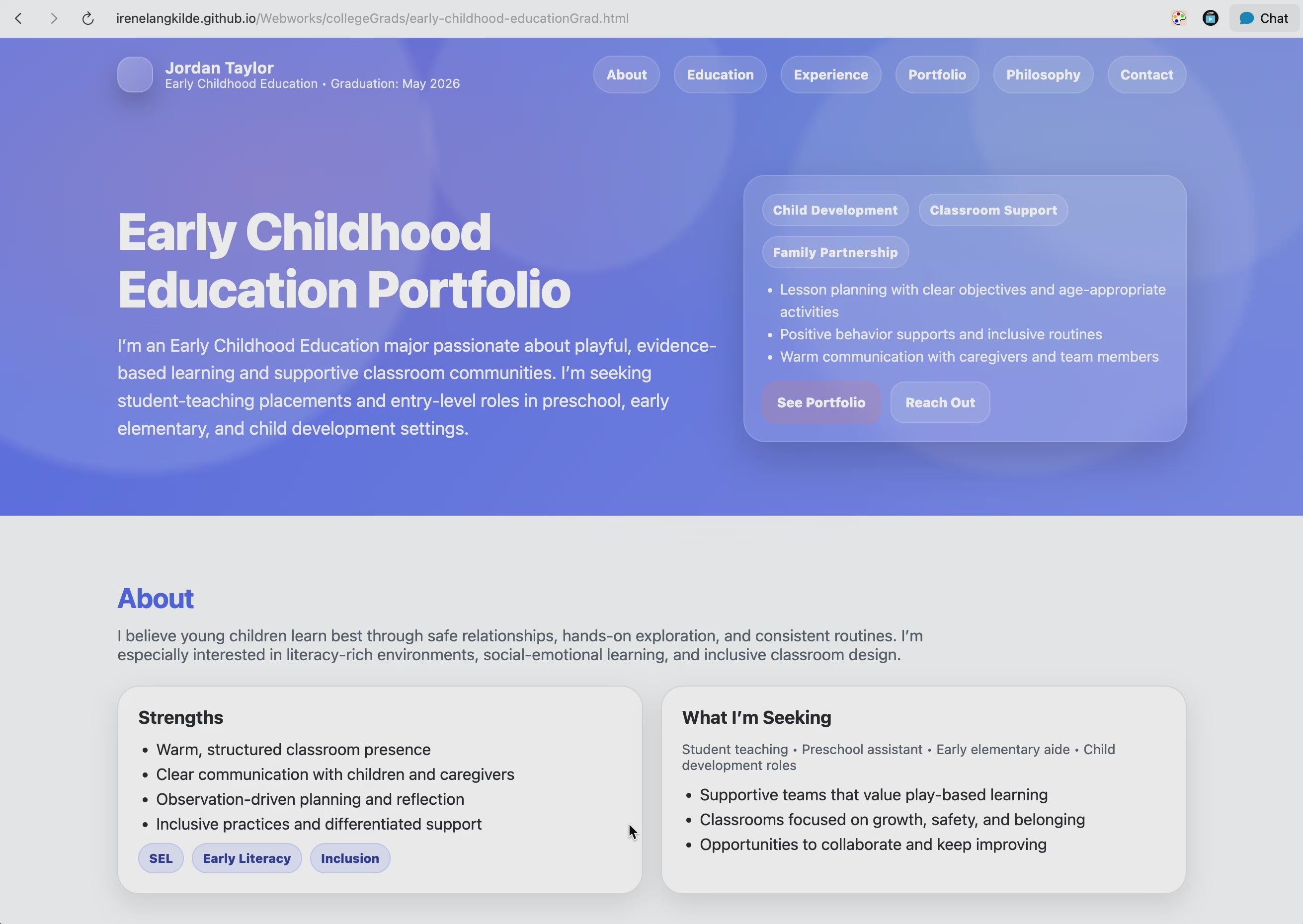Early Childhood Education Portfolio Website